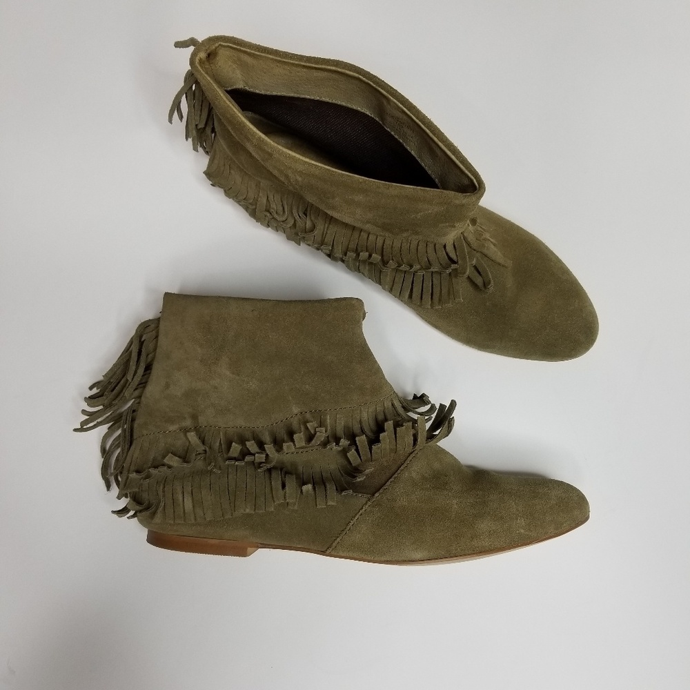 ZARA Suede Fringe Flat Booties Boots